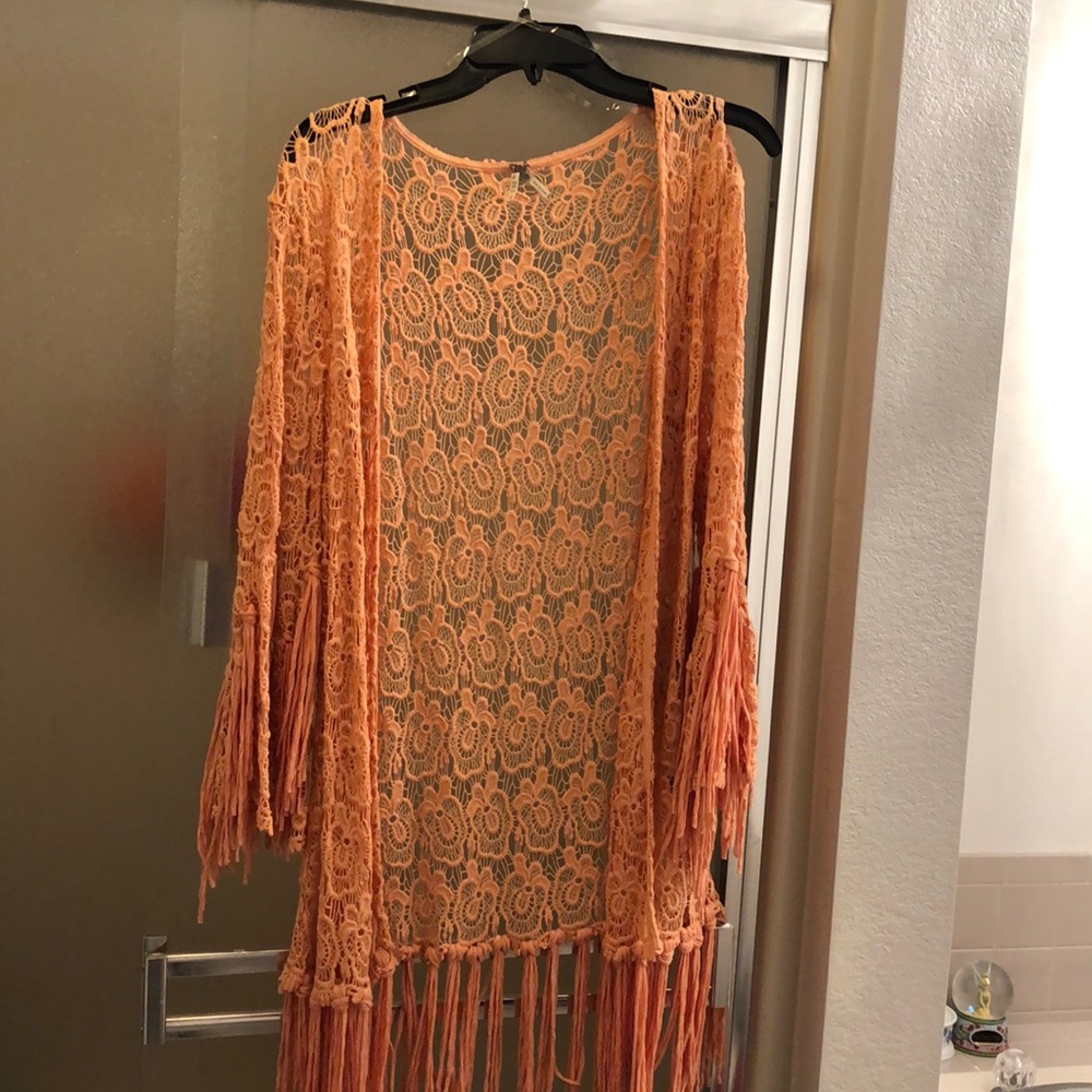 Peach embroidered duster